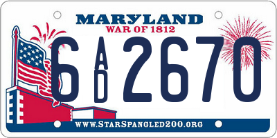 MD license plate 6AD2670