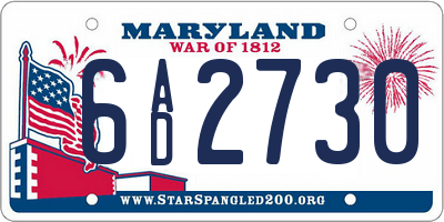 MD license plate 6AD2730