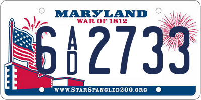 MD license plate 6AD2733