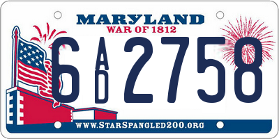 MD license plate 6AD2758