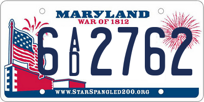 MD license plate 6AD2762