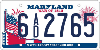 MD license plate 6AD2765