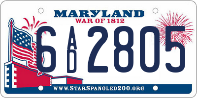 MD license plate 6AD2805
