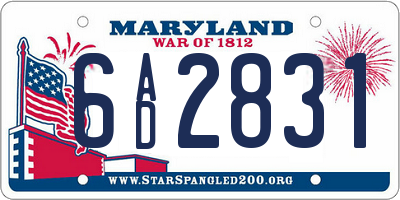 MD license plate 6AD2831