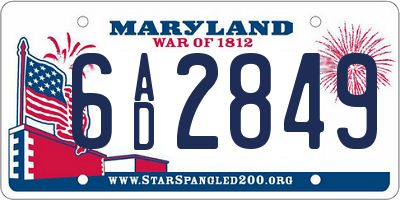 MD license plate 6AD2849