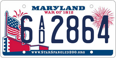 MD license plate 6AD2864