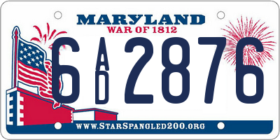 MD license plate 6AD2876