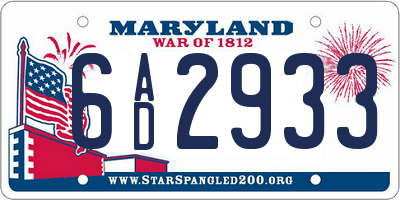 MD license plate 6AD2933
