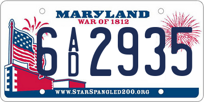 MD license plate 6AD2935
