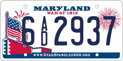 MD license plate 6AD2937