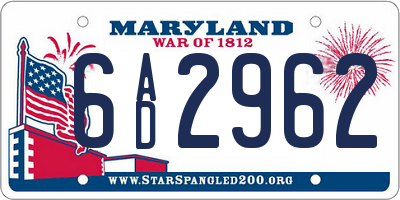 MD license plate 6AD2962