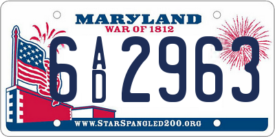 MD license plate 6AD2963