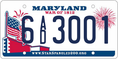 MD license plate 6AD3001