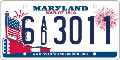 MD license plate 6AD3011