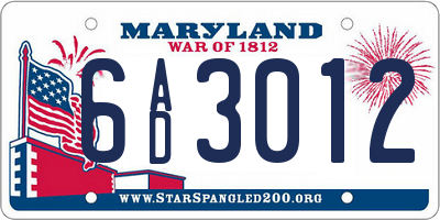 MD license plate 6AD3012