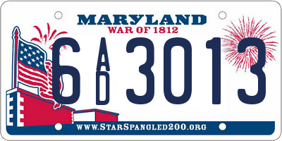 MD license plate 6AD3013