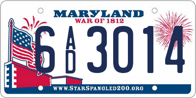MD license plate 6AD3014