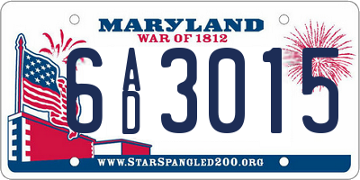 MD license plate 6AD3015
