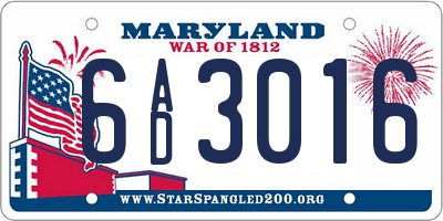 MD license plate 6AD3016