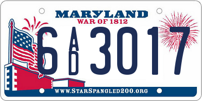 MD license plate 6AD3017