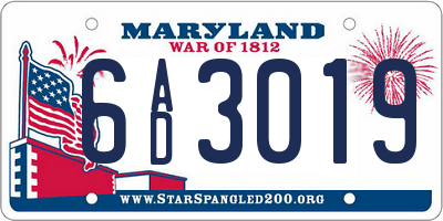 MD license plate 6AD3019