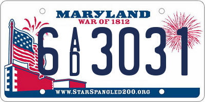MD license plate 6AD3031
