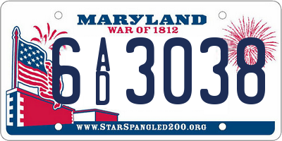 MD license plate 6AD3038