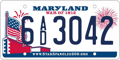 MD license plate 6AD3042