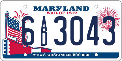 MD license plate 6AD3043