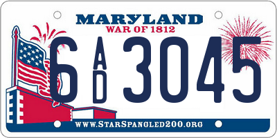 MD license plate 6AD3045