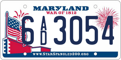 MD license plate 6AD3054