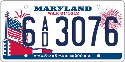 MD license plate 6AD3076