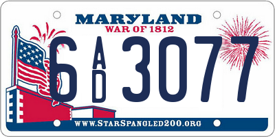 MD license plate 6AD3077