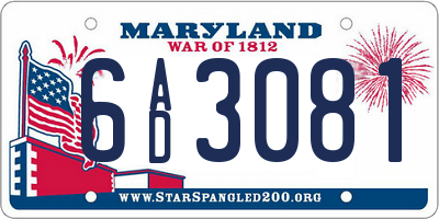 MD license plate 6AD3081