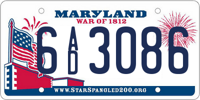 MD license plate 6AD3086