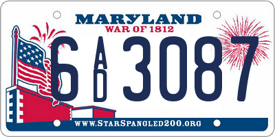 MD license plate 6AD3087