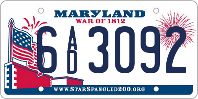 MD license plate 6AD3092