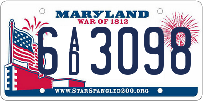 MD license plate 6AD3098