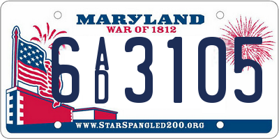 MD license plate 6AD3105