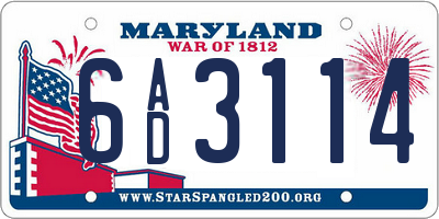 MD license plate 6AD3114