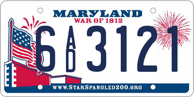 MD license plate 6AD3121