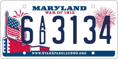 MD license plate 6AD3134