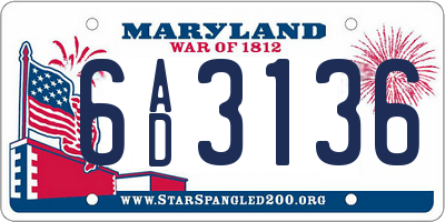 MD license plate 6AD3136