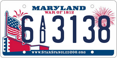MD license plate 6AD3138