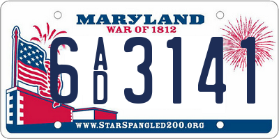 MD license plate 6AD3141
