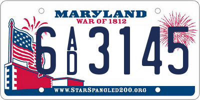 MD license plate 6AD3145