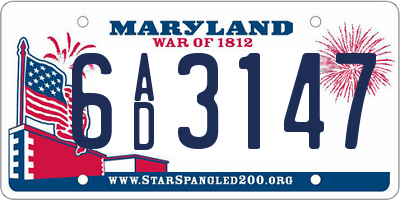 MD license plate 6AD3147