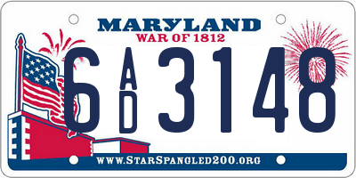 MD license plate 6AD3148