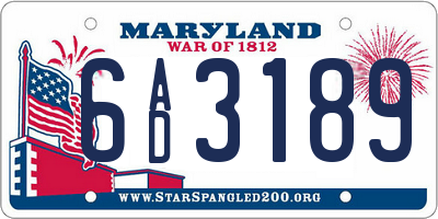 MD license plate 6AD3189