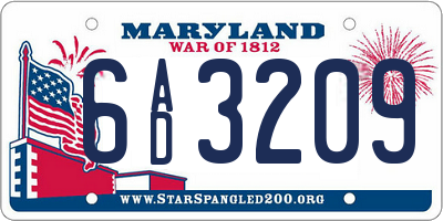MD license plate 6AD3209